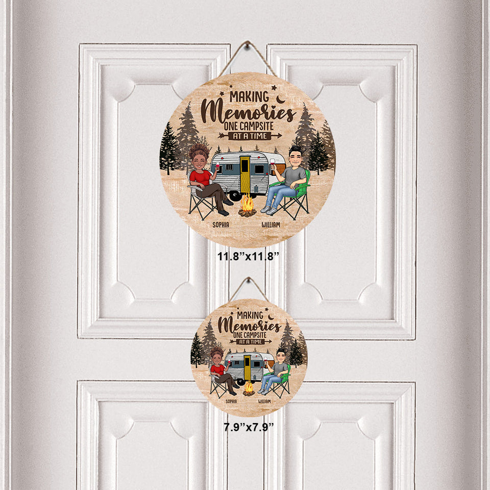 Happy Camper - Camping gift for husband, wife, boyfriend, boyfriend - Personalized Round Wood Sign