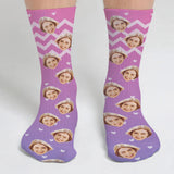 Custom Face Purple Pattern - Personalized Sibling Socks