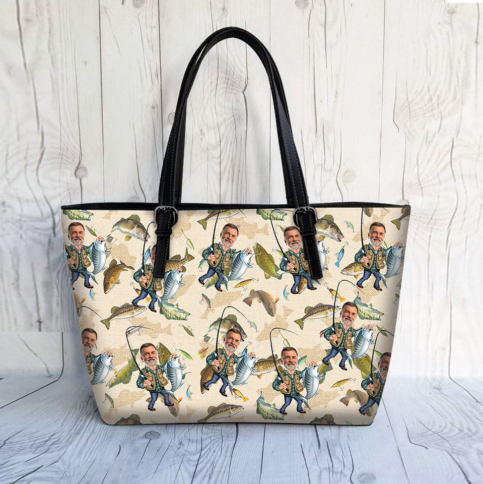 Photo Inserted Funny Fishing - Personalized Fishing Leather Bag