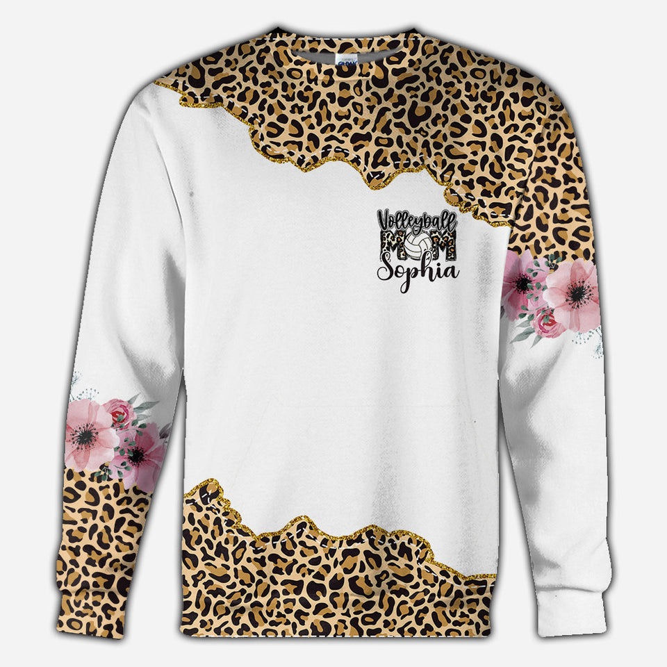 Volleyball Mom Leopard - Personalized Volleyball All Over Shirt
