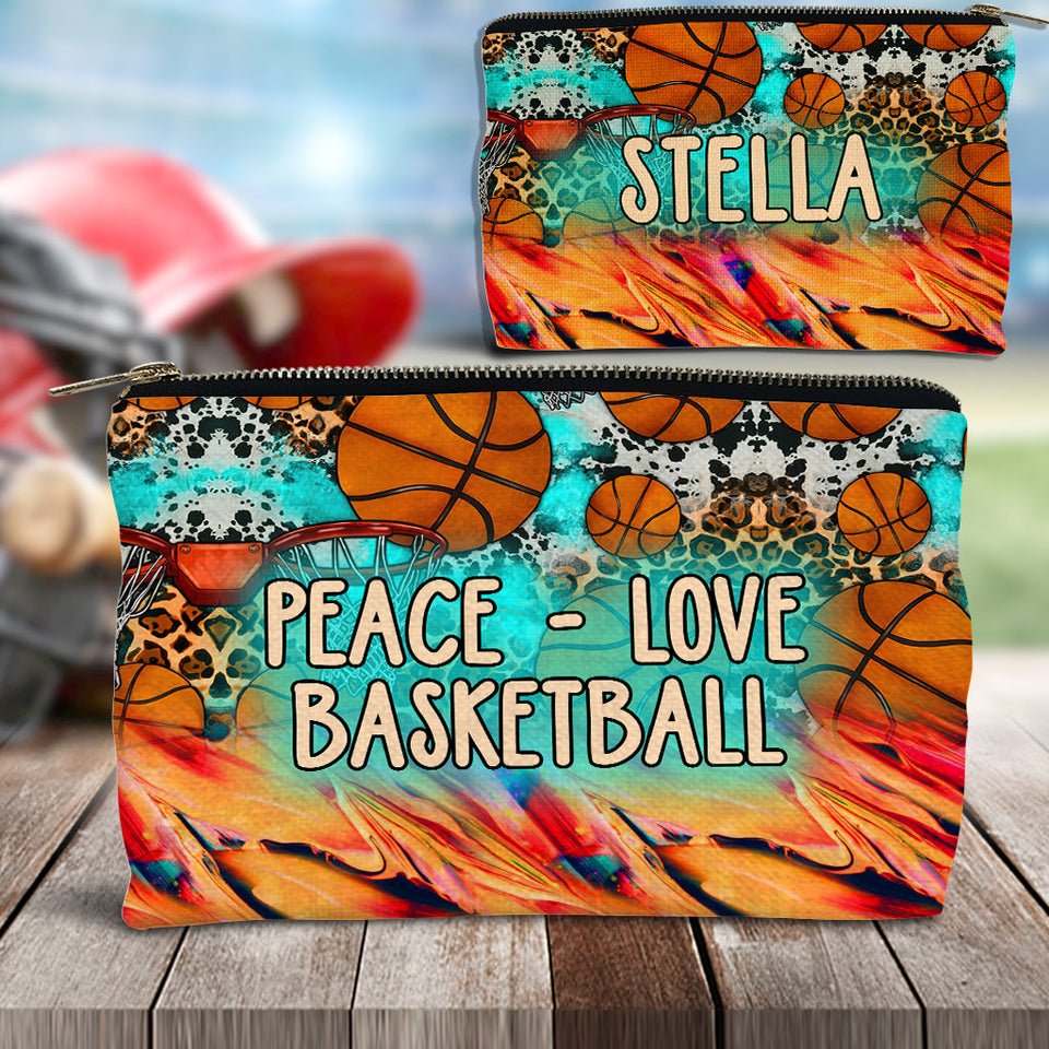 Peace Love Basketball Leopard - Personalized Basketball Pouch