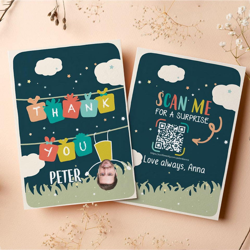 Thank You Photo Upload Hanging Man - Personalized QR Greeting Card