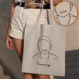 Custom Photo Line Art - Personalized Kid Embroidered Tote Bag