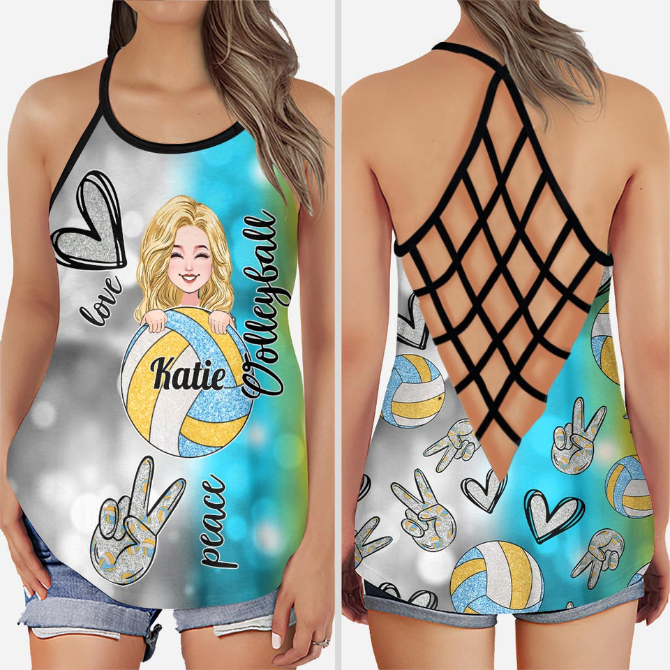 Cool Volleyball Mom - Personalized Volleyball Cross Tank Top