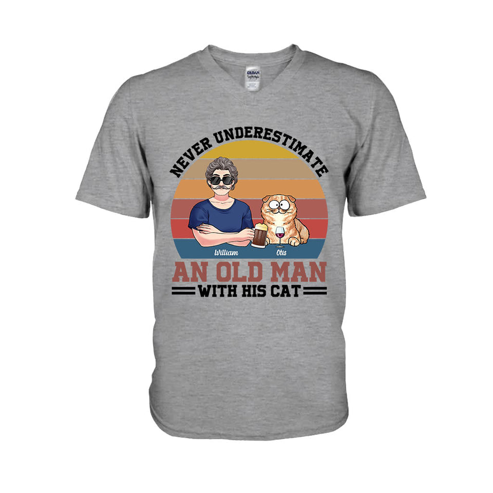 Never Underestimate An Old Man With His Cats - Personalized Cat T-shirt & Hoodie