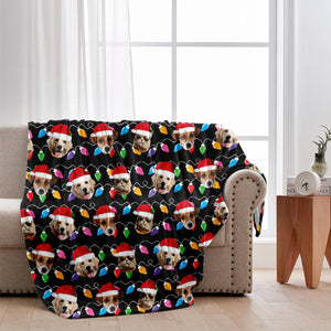 Any Photo Upload Colorful Christmas Light - Personalized Dog Blanket