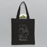 Custom Photo Line Art - Personalized Step Mom Embroidered Tote Bag