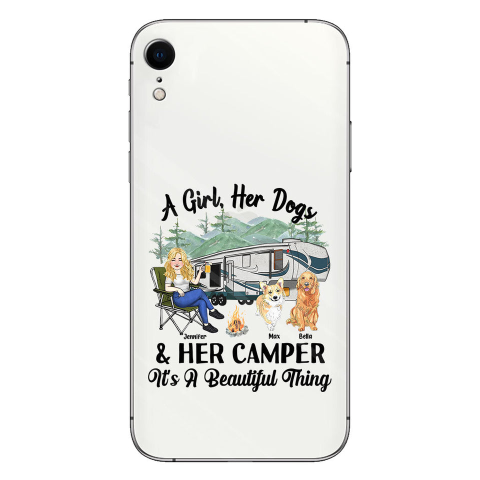A Girl Her Dog And Her Camper - Camping gift for dog lover - Personalized Clear Phone Case