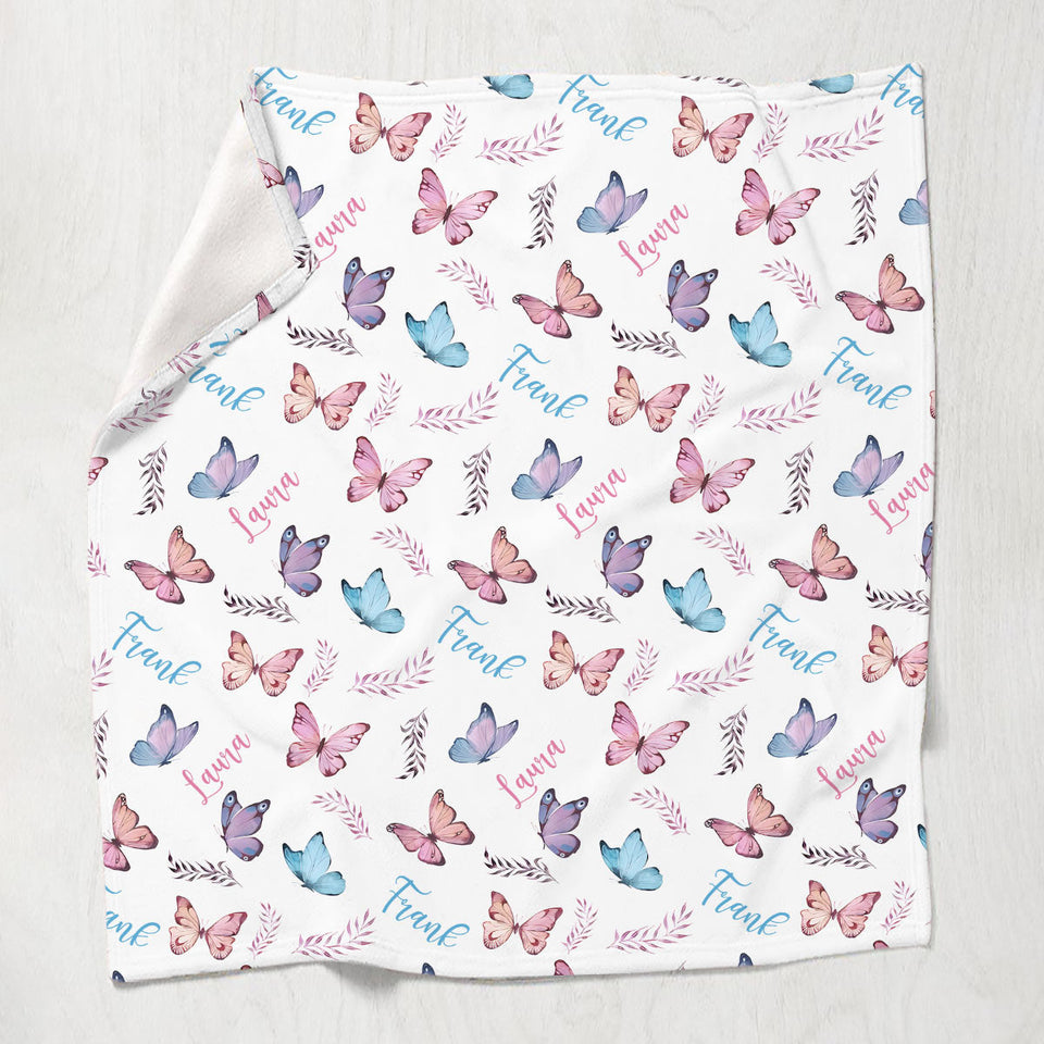 Butterfly Custom Name - Personalized Couple Blanket