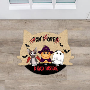 Don't Open, Dead Inside - Personalized Cat Shaped Doormat