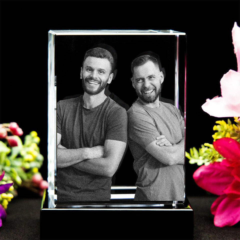 Custom Photo - Personalized Son Laser Engraving 3D Cuboid Shaped Crystal Lamp