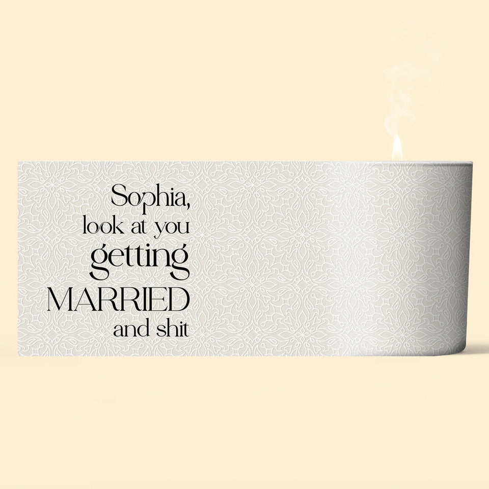 Look At You Getting Married - wedding gift for bride, groom - Personalized Candle With Wooden Lid