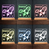 Rocket Night - Personalized Newborn Shaped Plaque Light Base