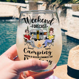 Weekend Forecast - Personalized Camping All Over Wine Glass