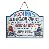 Pool Rules Swim At Your Own Risk - Personalized Backyard Wood Sign