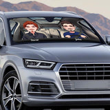 Adventure Awaits - Husband And Wife gift for wife, husband, girlfriend, boyfriend, mom, dad - Personalized Car Sunshade