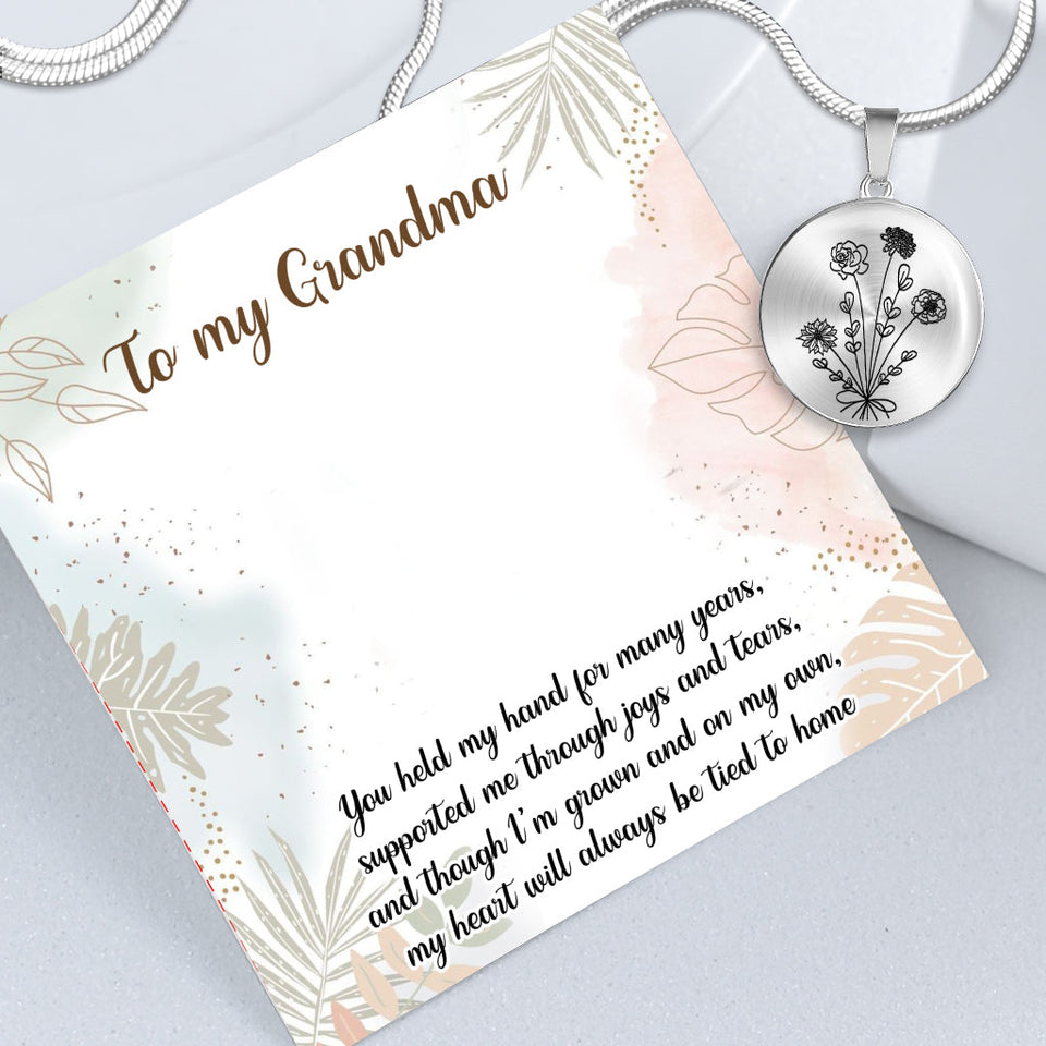 Birthday Flower - Gift for mom, wife,girlfriend, grandma - Personalized Round Pendant Necklace