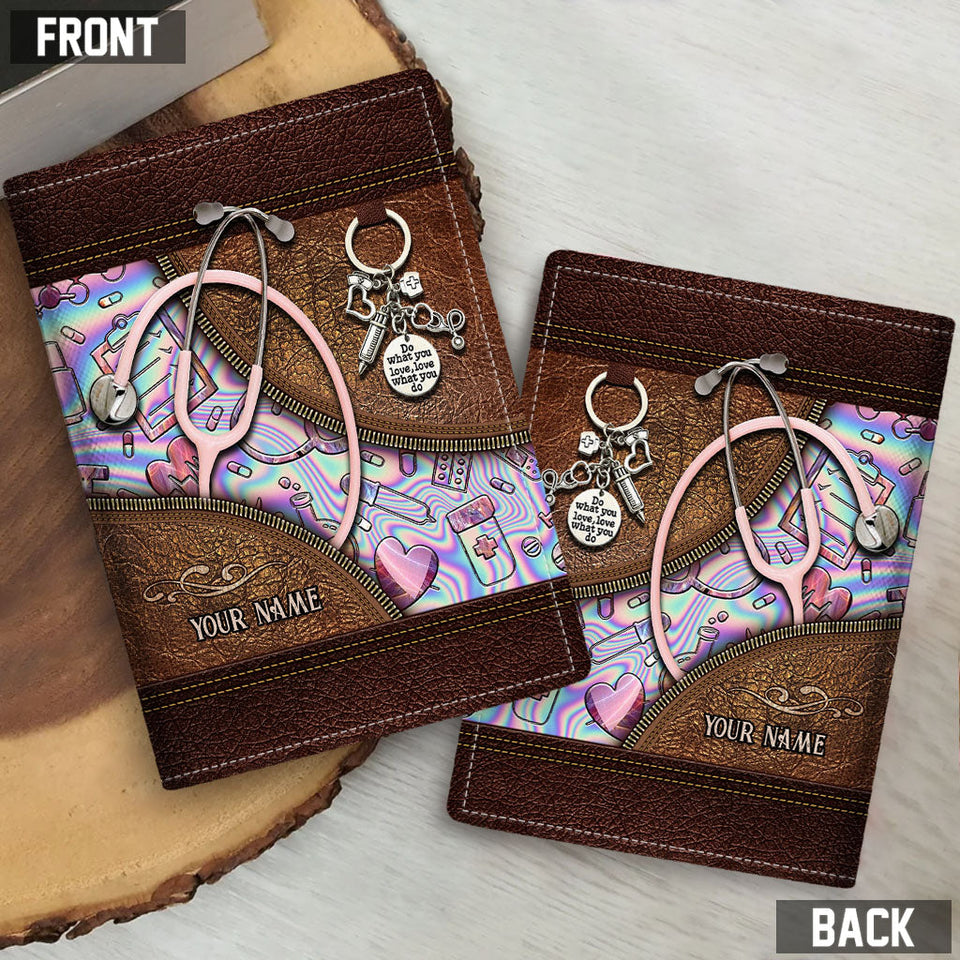 Pink Stethoscope - Personalized Nurse Passport Holder