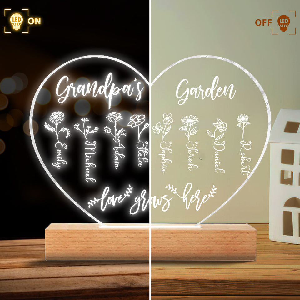 Grandma's Garden - Gift for grandma, mom, aunt, grandpa - Personalized Shaped Plaque Light Base
