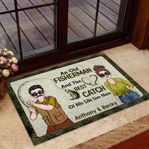 An Old Fisherman And The Best Catch Of His Life - Personalized Fishing Doormat