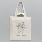 Custom Photo Line Art - Personalized Aunt Embroidered Tote Bag
