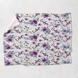 Custom Name Purple Flowers - Personalized Newborn Blanket