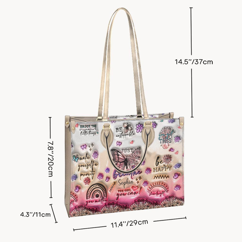 Positive Affirmations Butterfly - Personalized Butterfly Leather Handbag