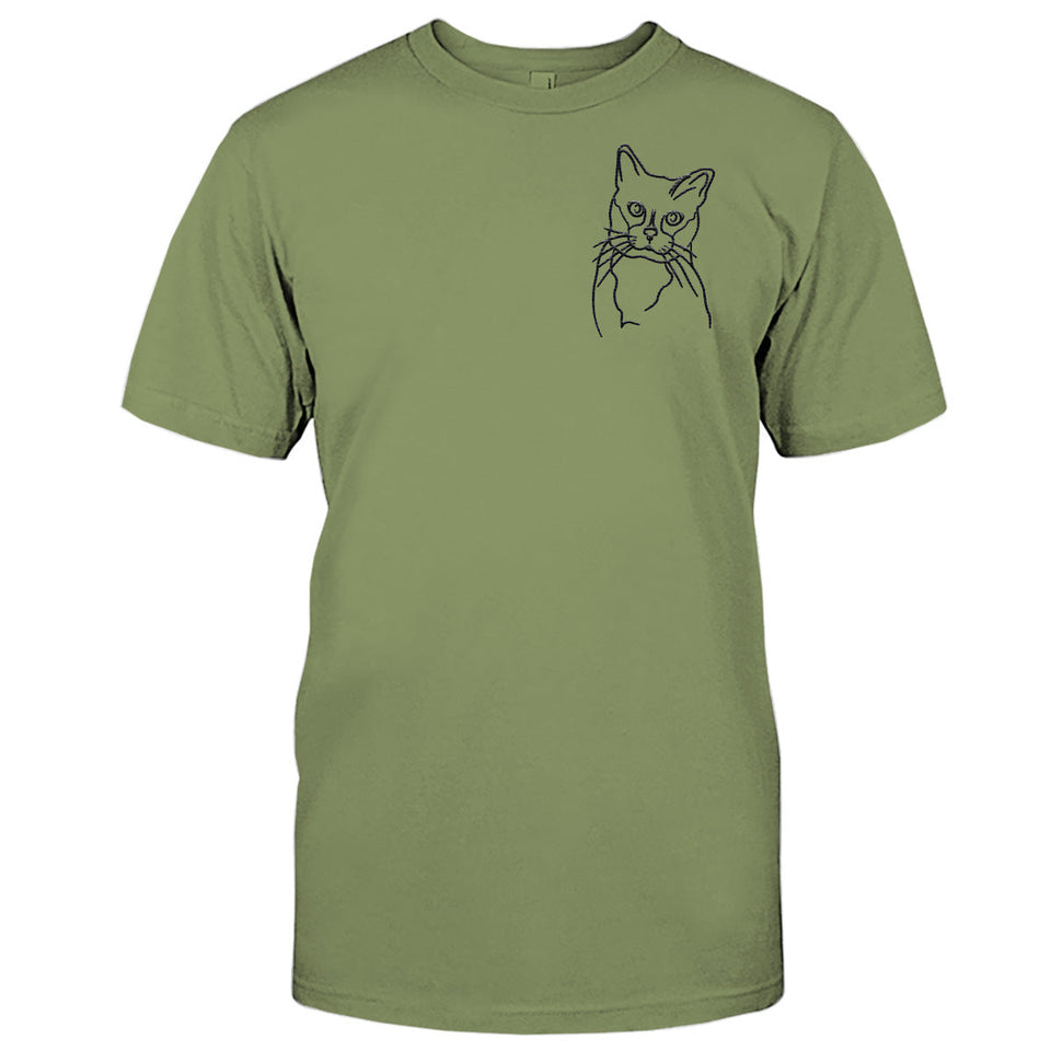 Custom Line Art - Personalized Cat Embroidered T-shirt