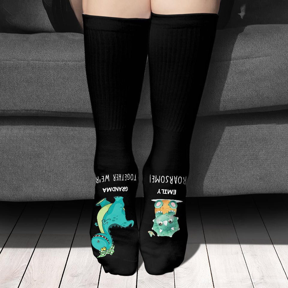 Together We're Roarsome - Gift for dad, grandma, grandpa, mom, uncle, aunt, brother, sister, son, daughter, granddaughter, grandson, new mom, new dad - Personalized Socks
