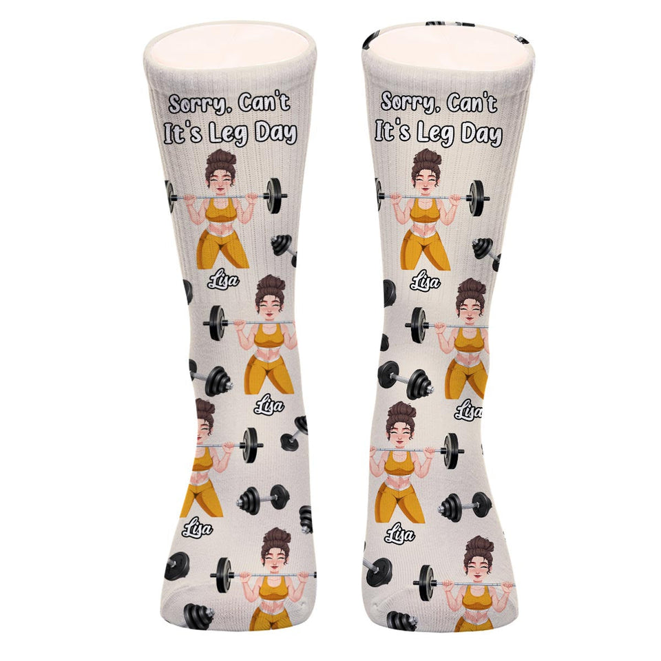 Sorry Can't It's Leg Day - Personalized Fitness Socks