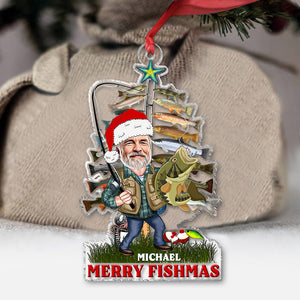 Merry Fishmas - Fishing gift for dad, grandpa, him, husband - Personalized Transparent Ornament