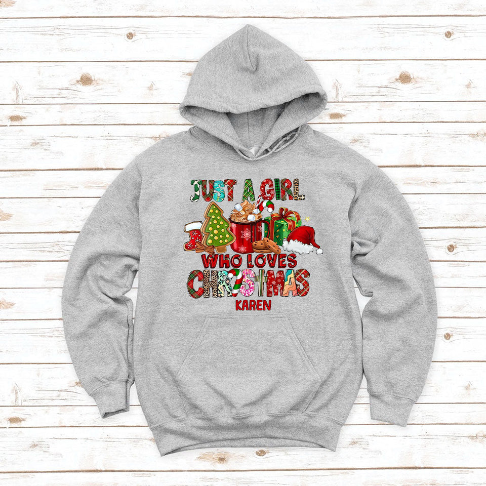Just A Girl Who Loves Christmas - Personalized Christmas T-shirt And Hoodie