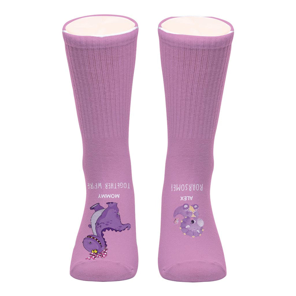 Together We're Roarsome - Gift for dad, grandma, grandpa, mom, uncle, aunt, brother, sister, son, daughter, granddaughter, grandson, new mom, new dad - Personalized Socks