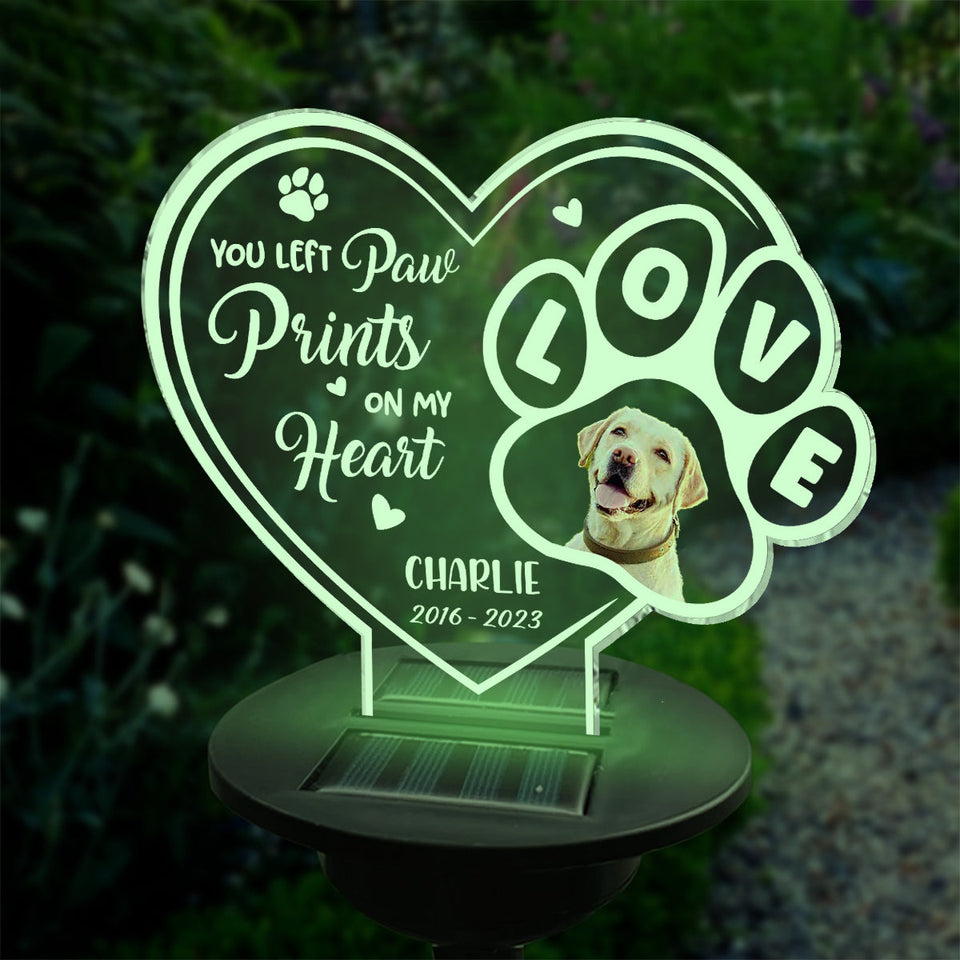 You Left Paw Print On Our Heart - Personalized Dog Garden Solar Light