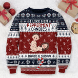 I Like Her Peppermint Candies His Candy Cane - Personalized Couple Ugly Sweater
