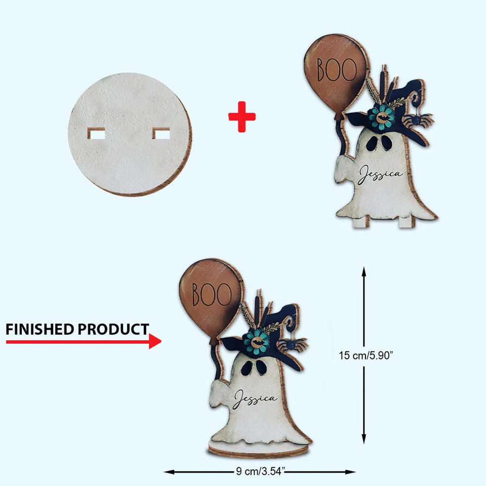 Cute Ghost - Personalized Halloween Freestanding Wood Plaque