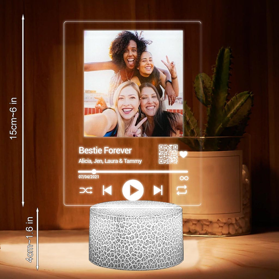 Bestie Forever Personalized Song - Personalized Bestie Shaped Plaque Light Base