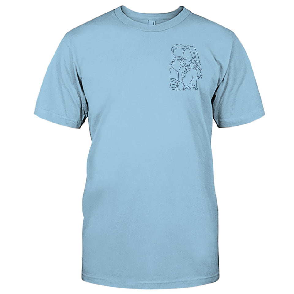 Custom Line Art - Personalized Mother Embroidered T-shirt