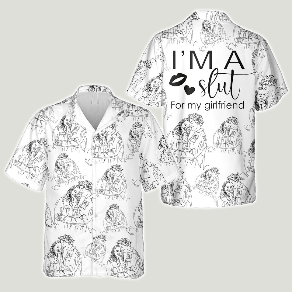 Custom Couple Line Drawing - Boyfriend and Girlfriend gift for boyfriend - Personalized Hawaiian Shirt