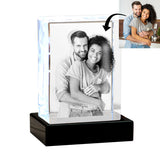 Custom Glass Laser Etched & Engraved Photo Picture - Personalized Couple Laser Engraving 3D Cuboid Shaped Crystal Lamp