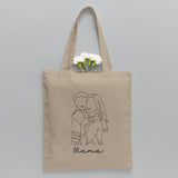 Custom Photo Line Art - Personalized Step Mom Embroidered Tote Bag