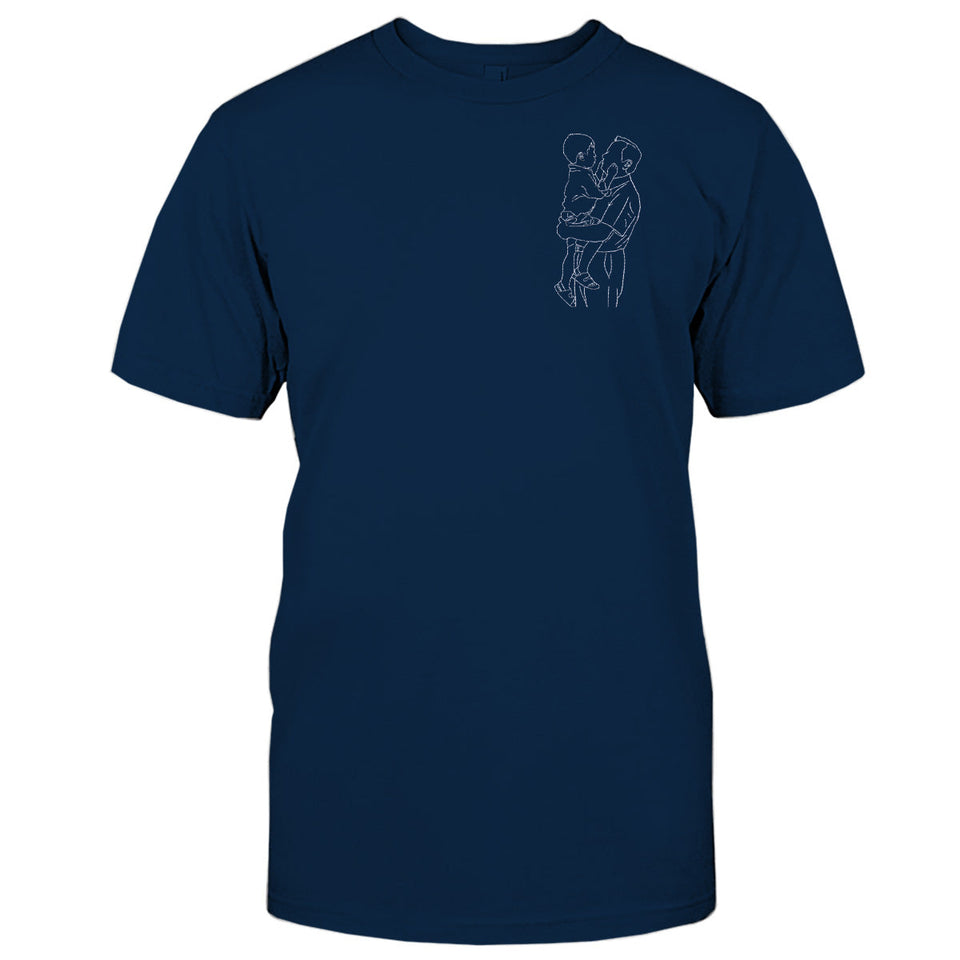 Custom Line Art - Personalized Grandpa Embroidered T-shirt