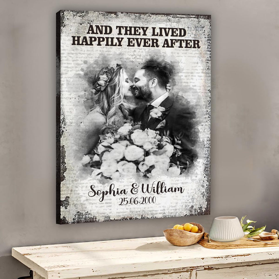 And They Lived Happily Ever After - Personalized Husband And Wife Canvas And Poster