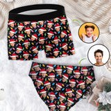 Any Photo Upload Colorful Christmas Light - Personalized Couple Women Briefs & Men Boxer Briefs