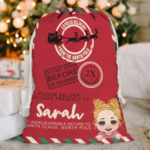 North Pole Express Santa Delivery Sack - Personalized Family Drawstring Tote Bag