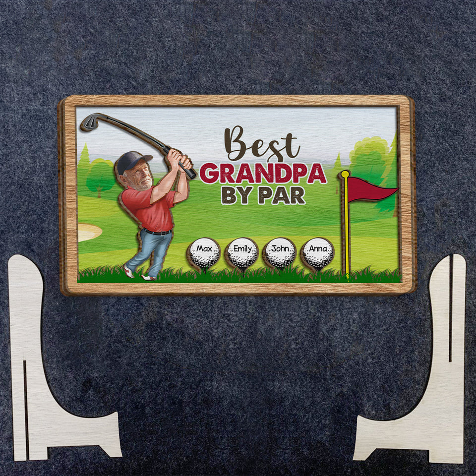 Best Grandpa By Par - Personalized Golf 2 Layered Wood Sign / Wood Plaque