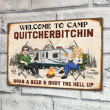 Welcome To Camp Quitcherbitchin - Personalized Camping Rectangle Metal Sign