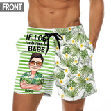 If Lost Return To Babe - Personalized Sea Lover Triangle Bikini Swimsuit And Men Shorts