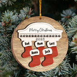 Merry Christmas - Personalized Family 2 Layered Wooden Ornament