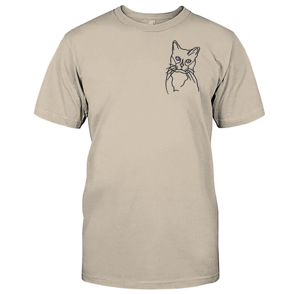 Custom Line Art - Personalized Cat Embroidered T-shirt